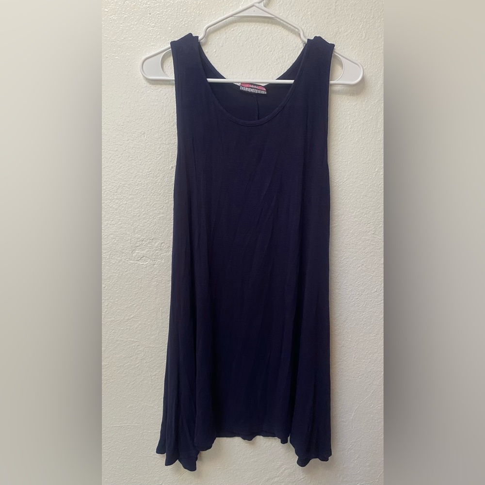 Women's long blue sleeveless blouse size XL round neck discreet